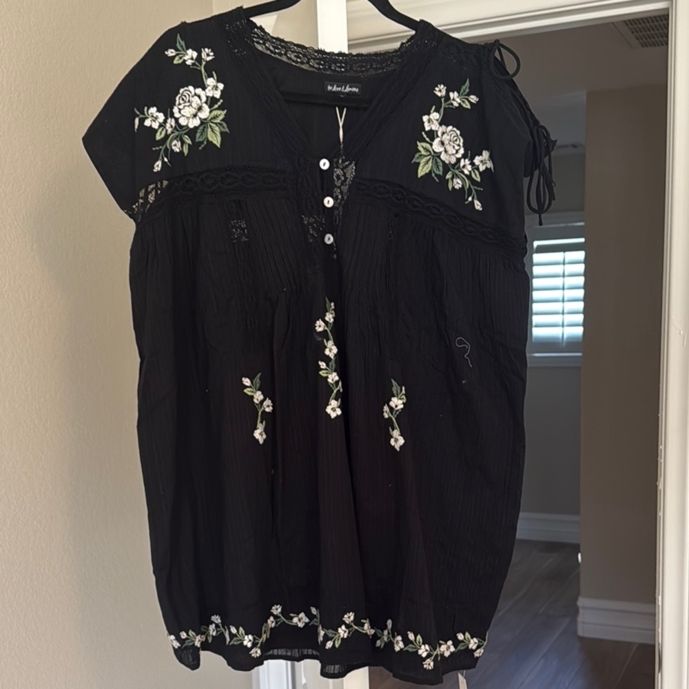 For Love And Lemons Black Embellished Buttoned Blouse